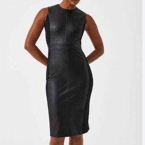 Spanx Leather Like Combo Sheath Dress Womens 10 Luxe Black